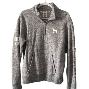 PINK VICTORIA'S SECRET Quarter Zip Gray Sweatshirt Sz Medium